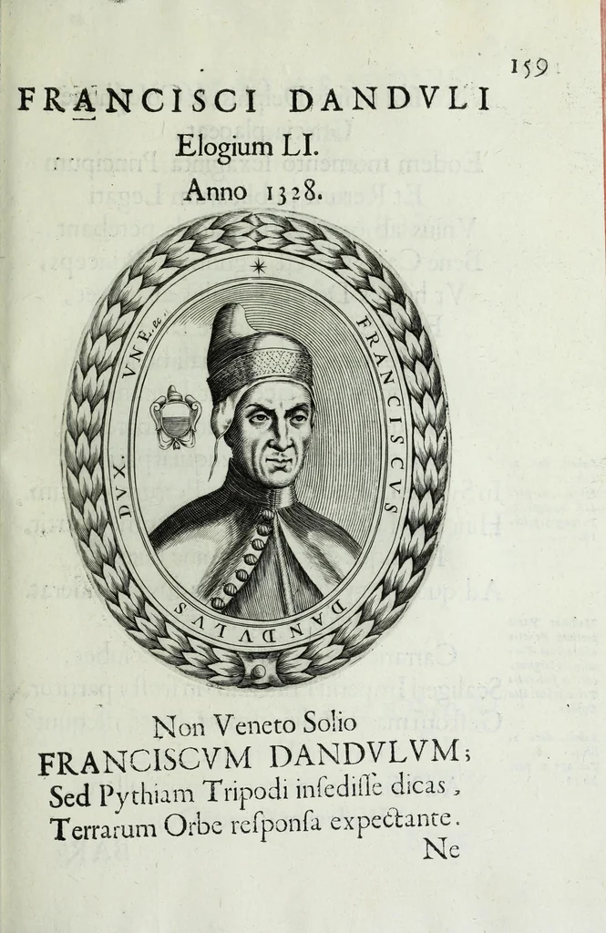 An illustration from Ducalis regiae lararium, siue, Ser[enisi]m[a]e Reipu. Venetae principu[m] omniu[m] icones : vsque ad serenisimu[m] Ioannem Pisaurum, qui nunc reru[m] feliciter potitur, elogia P.D. Leonis Matinae .., 1659, leaf 189
