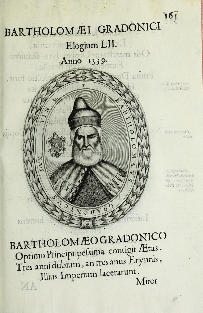 An illustration from Ducalis regiae lararium, siue, Ser[enisi]m[a]e Reipu. Venetae principu[m] omniu[m] icones : vsque ad serenisimu[m] Ioannem Pisaurum, qui nunc reru[m] feliciter potitur, elogia P.D. Leonis Matinae .., 1659, leaf 191