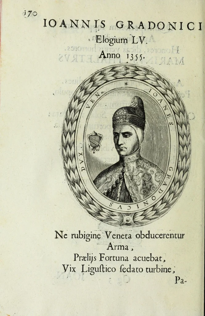 An illustration from Ducalis regiae lararium, siue, Ser[enisi]m[a]e Reipu. Venetae principu[m] omniu[m] icones : vsque ad serenisimu[m] Ioannem Pisaurum, qui nunc reru[m] feliciter potitur, elogia P.D. Leonis Matinae .., 1659, leaf 200
