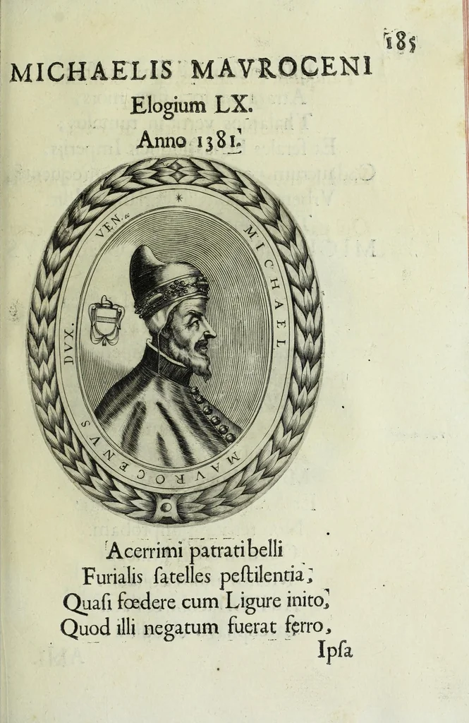 An illustration from Ducalis regiae lararium, siue, Ser[enisi]m[a]e Reipu. Venetae principu[m] omniu[m] icones : vsque ad serenisimu[m] Ioannem Pisaurum, qui nunc reru[m] feliciter potitur, elogia P.D. Leonis Matinae .., 1659, leaf 215