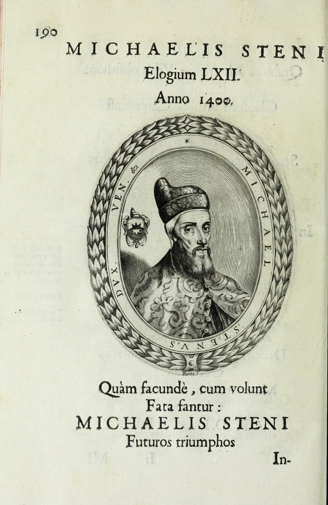 An illustration from Ducalis regiae lararium, siue, Ser[enisi]m[a]e Reipu. Venetae principu[m] omniu[m] icones : vsque ad serenisimu[m] Ioannem Pisaurum, qui nunc reru[m] feliciter potitur, elogia P.D. Leonis Matinae .., 1659, leaf 220