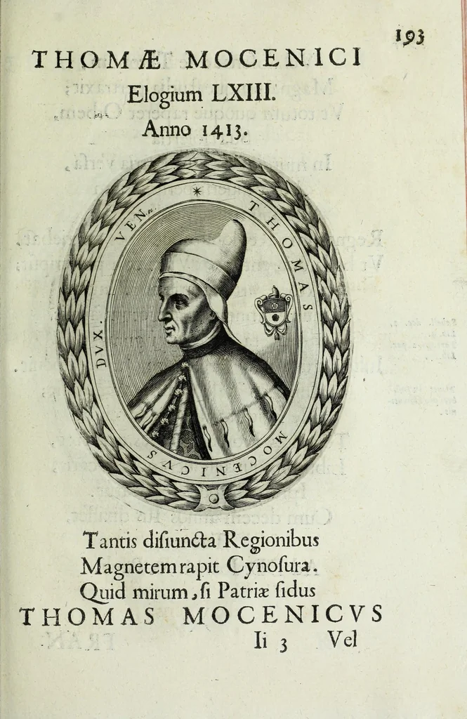 An illustration from Ducalis regiae lararium, siue, Ser[enisi]m[a]e Reipu. Venetae principu[m] omniu[m] icones : vsque ad serenisimu[m] Ioannem Pisaurum, qui nunc reru[m] feliciter potitur, elogia P.D. Leonis Matinae .., 1659, leaf 223