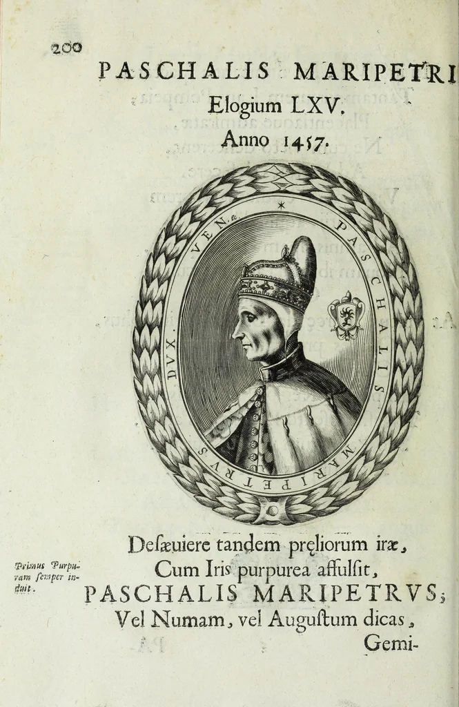An illustration from Ducalis regiae lararium, siue, Ser[enisi]m[a]e Reipu. Venetae principu[m] omniu[m] icones : vsque ad serenisimu[m] Ioannem Pisaurum, qui nunc reru[m] feliciter potitur, elogia P.D. Leonis Matinae .., 1659, leaf 230