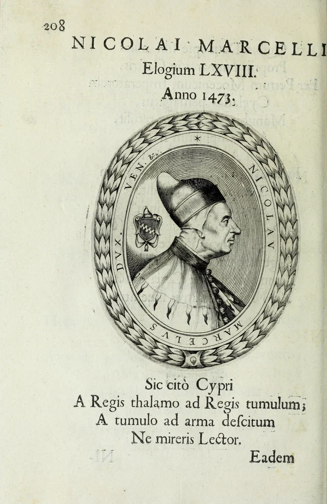 An illustration from Ducalis regiae lararium, siue, Ser[enisi]m[a]e Reipu. Venetae principu[m] omniu[m] icones : vsque ad serenisimu[m] Ioannem Pisaurum, qui nunc reru[m] feliciter potitur, elogia P.D. Leonis Matinae .., 1659, leaf 238