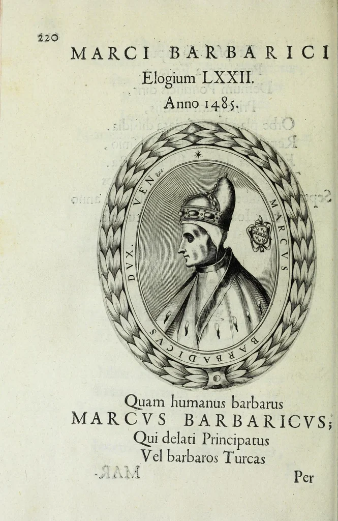 An illustration from Ducalis regiae lararium, siue, Ser[enisi]m[a]e Reipu. Venetae principu[m] omniu[m] icones : vsque ad serenisimu[m] Ioannem Pisaurum, qui nunc reru[m] feliciter potitur, elogia P.D. Leonis Matinae .., 1659, leaf 250