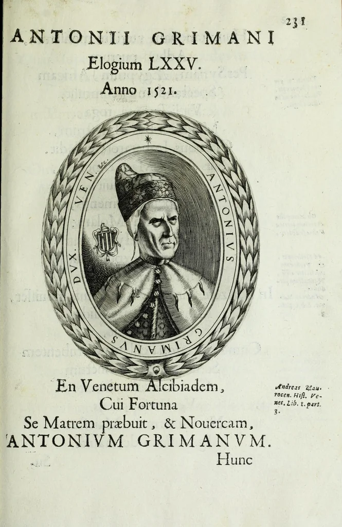 An illustration from Ducalis regiae lararium, siue, Ser[enisi]m[a]e Reipu. Venetae principu[m] omniu[m] icones : vsque ad serenisimu[m] Ioannem Pisaurum, qui nunc reru[m] feliciter potitur, elogia P.D. Leonis Matinae .., 1659, leaf 261