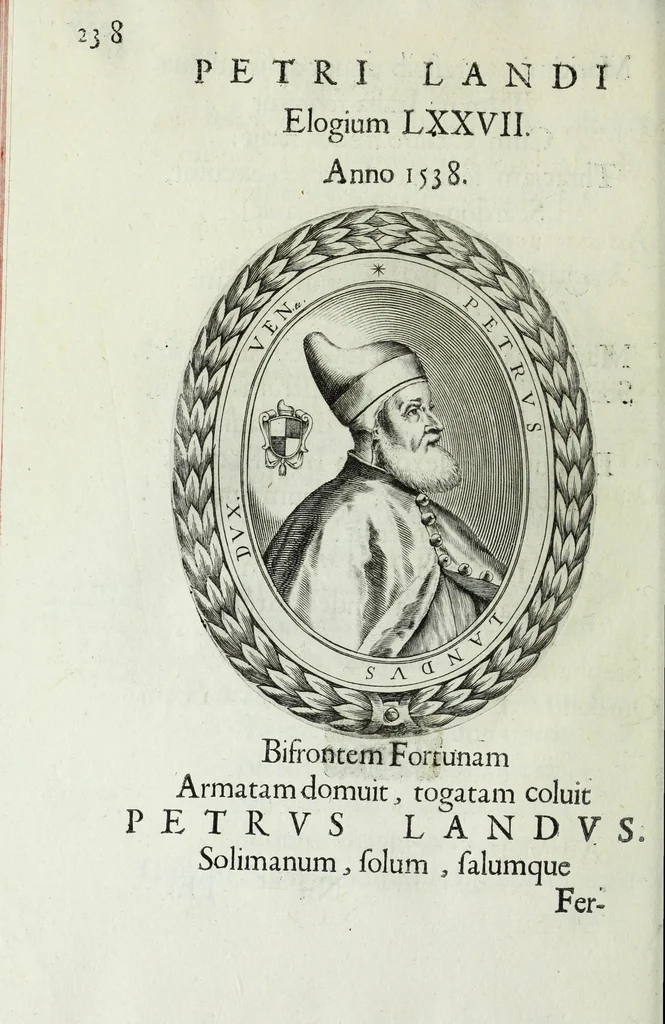 An illustration from Ducalis regiae lararium, siue, Ser[enisi]m[a]e Reipu. Venetae principu[m] omniu[m] icones : vsque ad serenisimu[m] Ioannem Pisaurum, qui nunc reru[m] feliciter potitur, elogia P.D. Leonis Matinae .., 1659, leaf 268