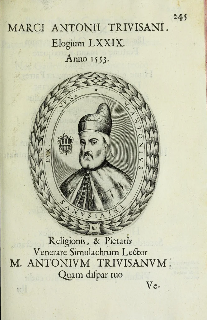 An illustration from Ducalis regiae lararium, siue, Ser[enisi]m[a]e Reipu. Venetae principu[m] omniu[m] icones : vsque ad serenisimu[m] Ioannem Pisaurum, qui nunc reru[m] feliciter potitur, elogia P.D. Leonis Matinae .., 1659, leaf 275