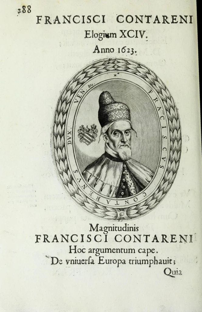 An illustration from Ducalis regiae lararium, siue, Ser[enisi]m[a]e Reipu. Venetae principu[m] omniu[m] icones : vsque ad serenisimu[m] Ioannem Pisaurum, qui nunc reru[m] feliciter potitur, elogia P.D. Leonis Matinae .., 1659, leaf 318
