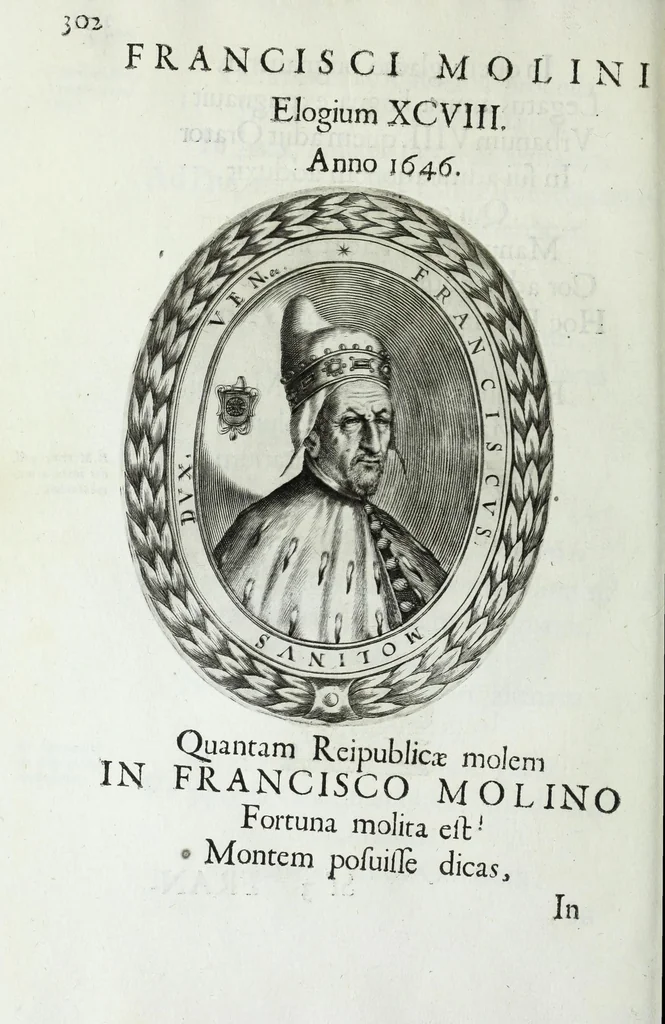 An illustration from Ducalis regiae lararium, siue, Ser[enisi]m[a]e Reipu. Venetae principu[m] omniu[m] icones : vsque ad serenisimu[m] Ioannem Pisaurum, qui nunc reru[m] feliciter potitur, elogia P.D. Leonis Matinae .., 1659, leaf 332