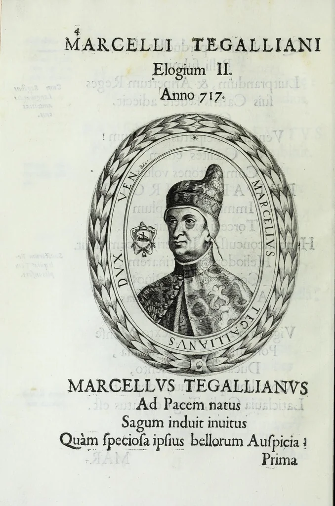 An illustration from Ducalis regiae lararium, siue, Ser[enisi]m[a]e Reipu. Venetae principu[m] omniu[m] icones : vsque ad serenisimu[m] Ioannem Pisaurum, qui nunc reru[m] feliciter potitur, elogia P.D. Leonis Matinae .., 1659, leaf 34