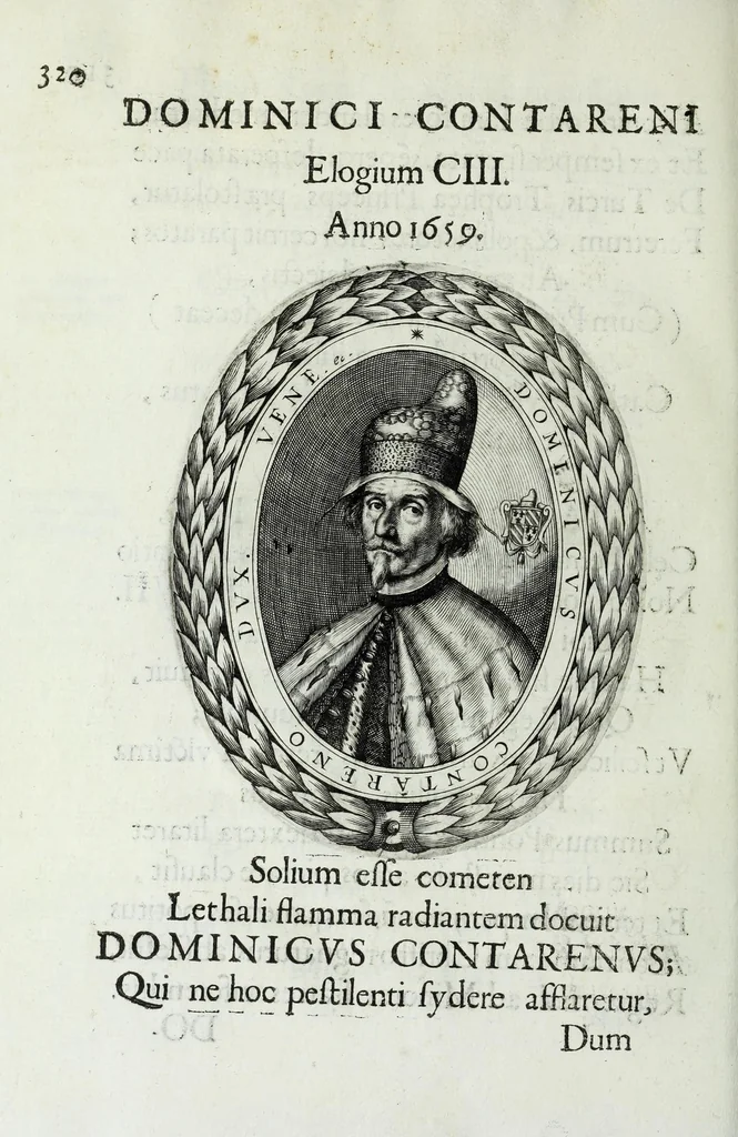 An illustration from Ducalis regiae lararium, siue, Ser[enisi]m[a]e Reipu. Venetae principu[m] omniu[m] icones : vsque ad serenisimu[m] Ioannem Pisaurum, qui nunc reru[m] feliciter potitur, elogia P.D. Leonis Matinae .., 1659, leaf 350