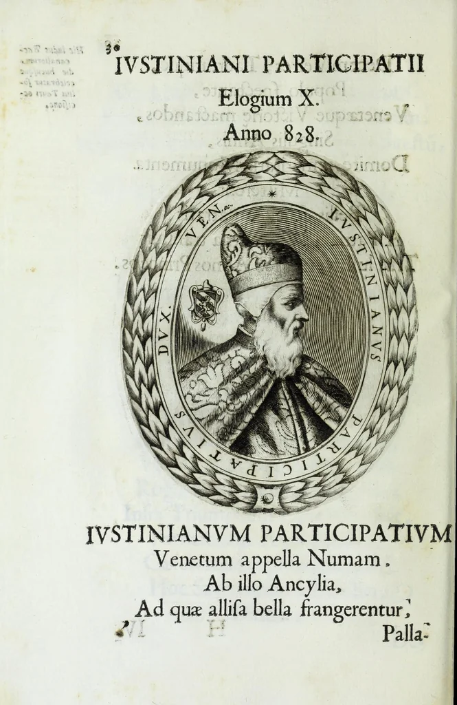 An illustration from Ducalis regiae lararium, siue, Ser[enisi]m[a]e Reipu. Venetae principu[m] omniu[m] icones : vsque ad serenisimu[m] Ioannem Pisaurum, qui nunc reru[m] feliciter potitur, elogia P.D. Leonis Matinae .., 1659, leaf 60