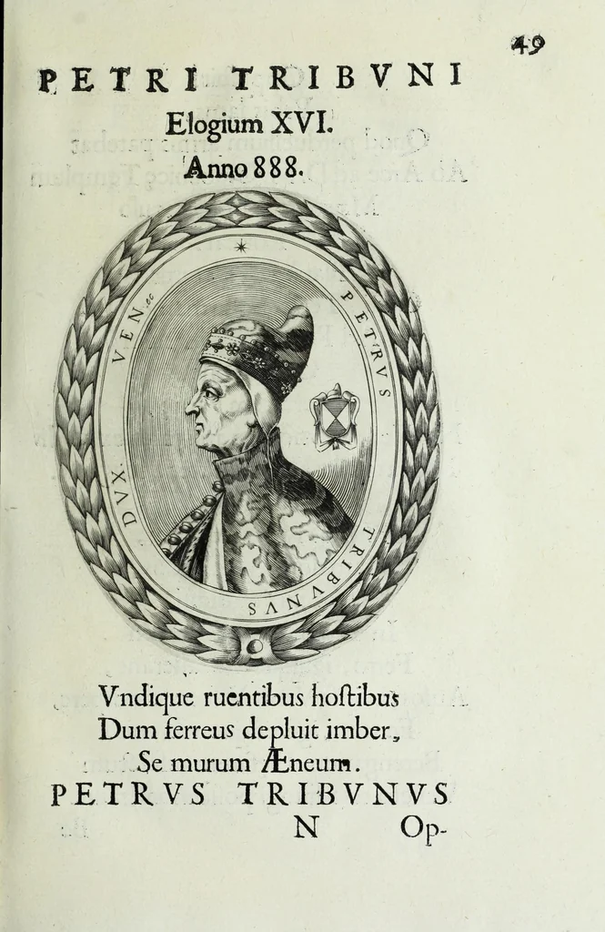 An illustration from Ducalis regiae lararium, siue, Ser[enisi]m[a]e Reipu. Venetae principu[m] omniu[m] icones : vsque ad serenisimu[m] Ioannem Pisaurum, qui nunc reru[m] feliciter potitur, elogia P.D. Leonis Matinae .., 1659, leaf 79