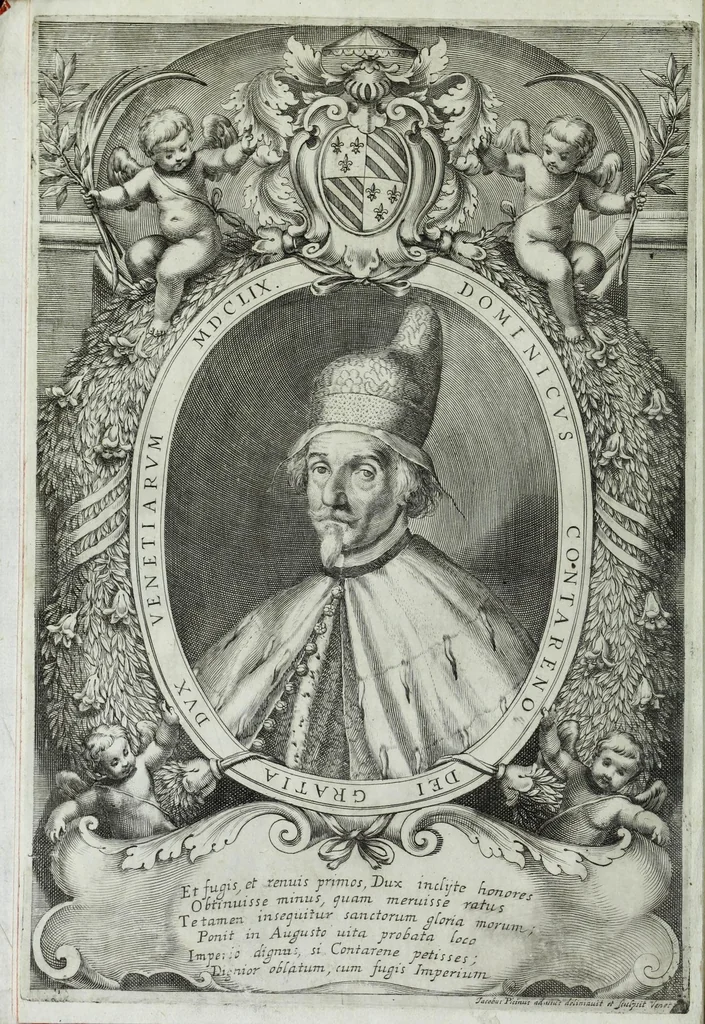 An illustration from Ducalis regiae lararium, siue, Ser[enisi]m[a]e Reipu. Venetae principu[m] omniu[m] icones : vsque ad serenisimu[m] Ioannem Pisaurum, qui nunc reru[m] feliciter potitur, elogia P.D. Leonis Matinae .., 1659, leaf 8