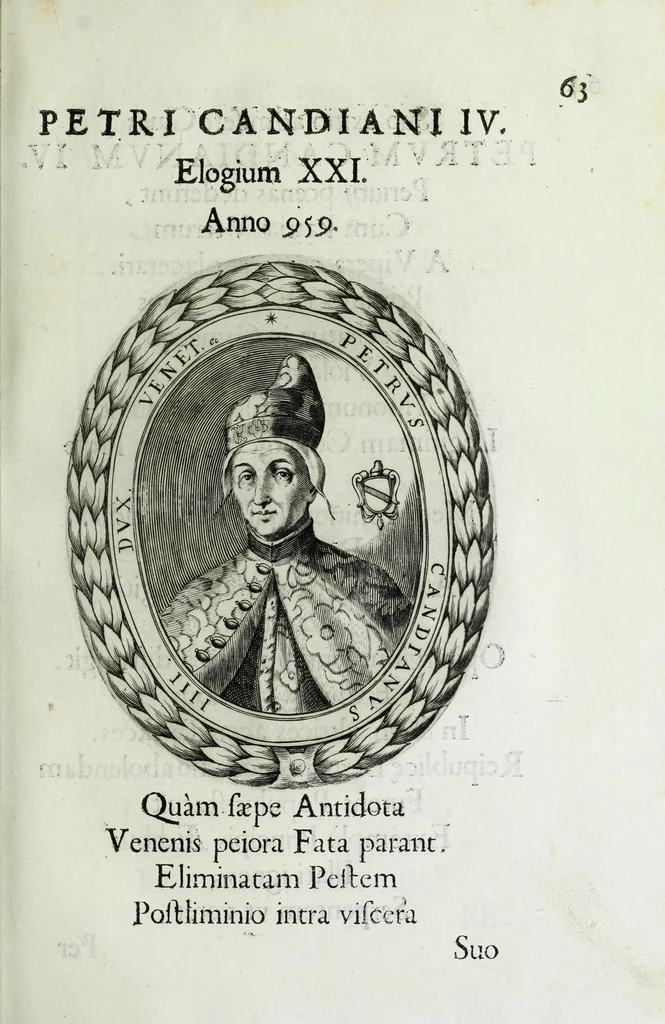 An illustration from Ducalis regiae lararium, siue, Ser[enisi]m[a]e Reipu. Venetae principu[m] omniu[m] icones : vsque ad serenisimu[m] Ioannem Pisaurum, qui nunc reru[m] feliciter potitur, elogia P.D. Leonis Matinae .., 1659, leaf 93