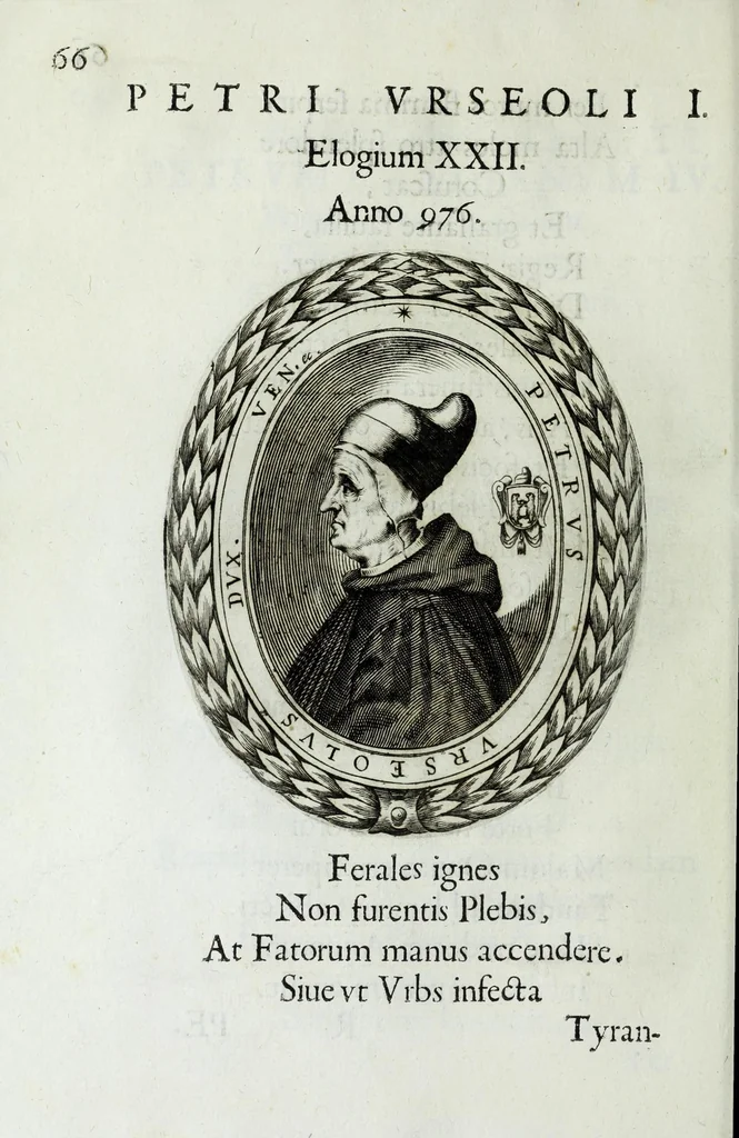 An illustration from Ducalis regiae lararium, siue, Ser[enisi]m[a]e Reipu. Venetae principu[m] omniu[m] icones : vsque ad serenisimu[m] Ioannem Pisaurum, qui nunc reru[m] feliciter potitur, elogia P.D. Leonis Matinae .., 1659, leaf 96