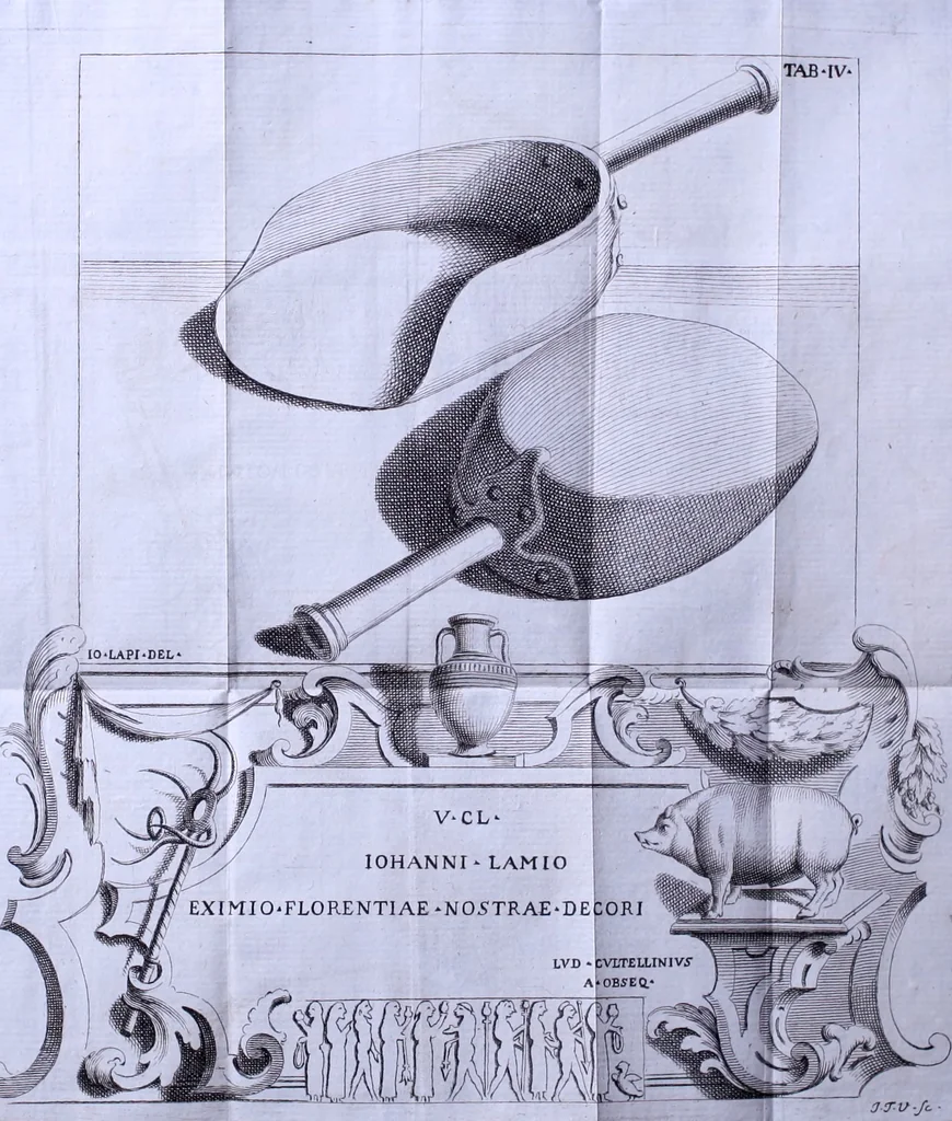 An illustration from Due ragionamenti del dottore Lodovico Coltellini agli accademici etruschi di Cortona sopra quattro superbi bronzi antichi e due in specie, un creduto candelabro cioè, ed una statuetta puerile, con inscrizioni etrusche molto particolari, trovati di fresco nei contorni di detta città edizione arricchita di tavole in rame .., 1750, leaf 189