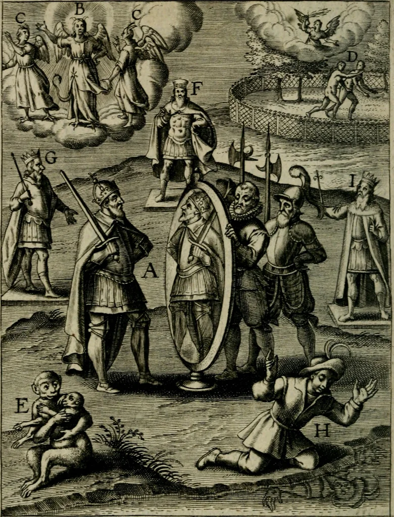 An illustration from Duodecim specula deum aliquando videre desideranti concinnata, 1610, leaf 57