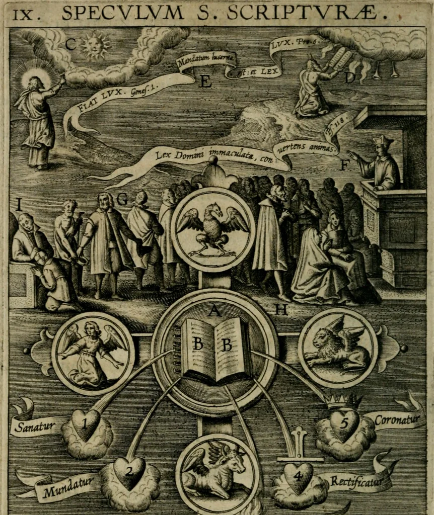 An illustration from Duodecim specula deum aliquando videre desideranti concinnata, 1610, leaf 127