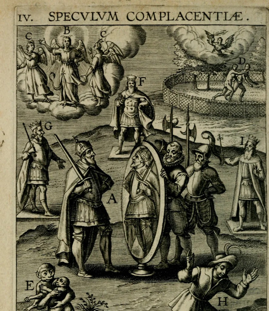 An illustration from Duodecim specula deum aliquando videre desideranti concinnata, 1610, leaf 57