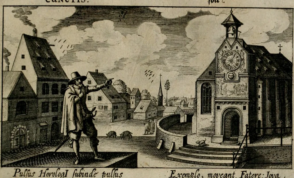 An illustration from [Duodekàs] emblematum sacrorum quorum consideratio accurata ad fidei exercitium et excitandam pietatem plurimum facere potest : erster [-vierter] Theill : schöner geistlichen Lehr vndt trost figuren, deren fleissige betrachtung zur Glaubens vbung vndt erweckung Chistlicher [sic] andacht, durch Gottes gnade, sehr deinlich sein kän, 1625, leaf 36
