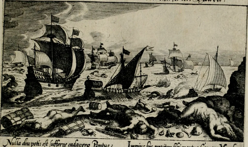 An illustration from [Duodekàs] emblematum sacrorum quorum consideratio accurata ad fidei exercitium et excitandam pietatem plurimum facere potest : erster [-vierter] Theill : schöner geistlichen Lehr vndt trost figuren, deren fleissige betrachtung zur Glaubens vbung vndt erweckung Chistlicher [sic] andacht, durch Gottes gnade, sehr deinlich sein kän, 1625, leaf 48