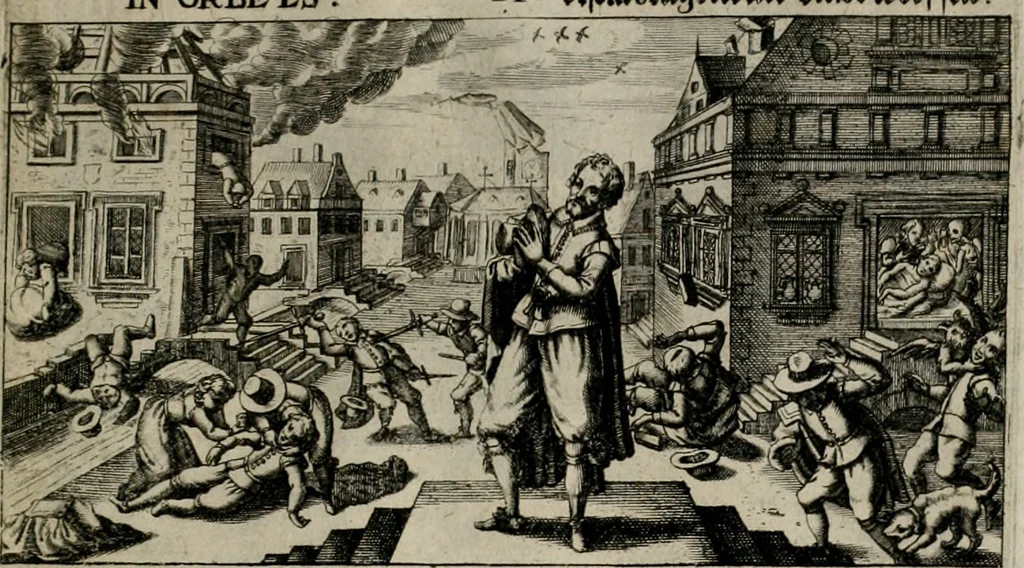 An illustration from [Duodekàs] emblematum sacrorum quorum consideratio accurata ad fidei exercitium et excitandam pietatem plurimum facere potest : erster [-vierter] Theill : schöner geistlichen Lehr vndt trost figuren, deren fleissige betrachtung zur Glaubens vbung vndt erweckung Chistlicher [sic] andacht, durch Gottes gnade, sehr deinlich sein kän, 1625, leaf 50