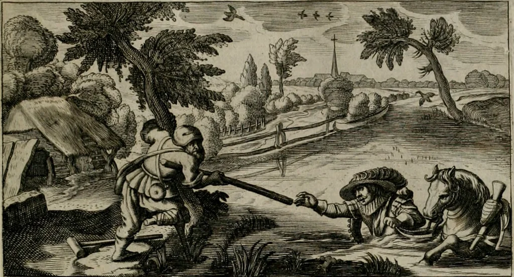 An illustration from [Duodekàs] emblematum sacrorum quorum consideratio accurata ad fidei exercitium et excitandam pietatem plurimum facere potest : erster [-vierter] Theill : schöner geistlichen Lehr vndt trost figuren, deren fleissige betrachtung zur Glaubens vbung vndt erweckung Chistlicher [sic] andacht, durch Gottes gnade, sehr deinlich sein kän, 1625, leaf 54