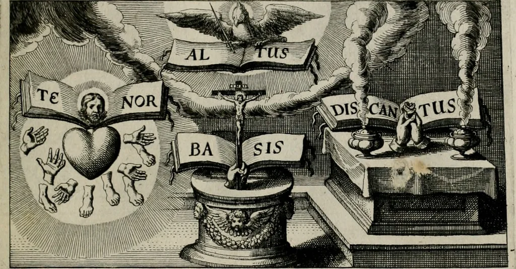 An illustration from [Duodekàs] emblematum sacrorum quorum consideratio accurata ad fidei exercitium et excitandam pietatem plurimum facere potest : erster [-vierter] Theill : schöner geistlichen Lehr vndt trost figuren, deren fleissige betrachtung zur Glaubens vbung vndt erweckung Chistlicher [sic] andacht, durch Gottes gnade, sehr deinlich sein kän, 1625, leaf 60