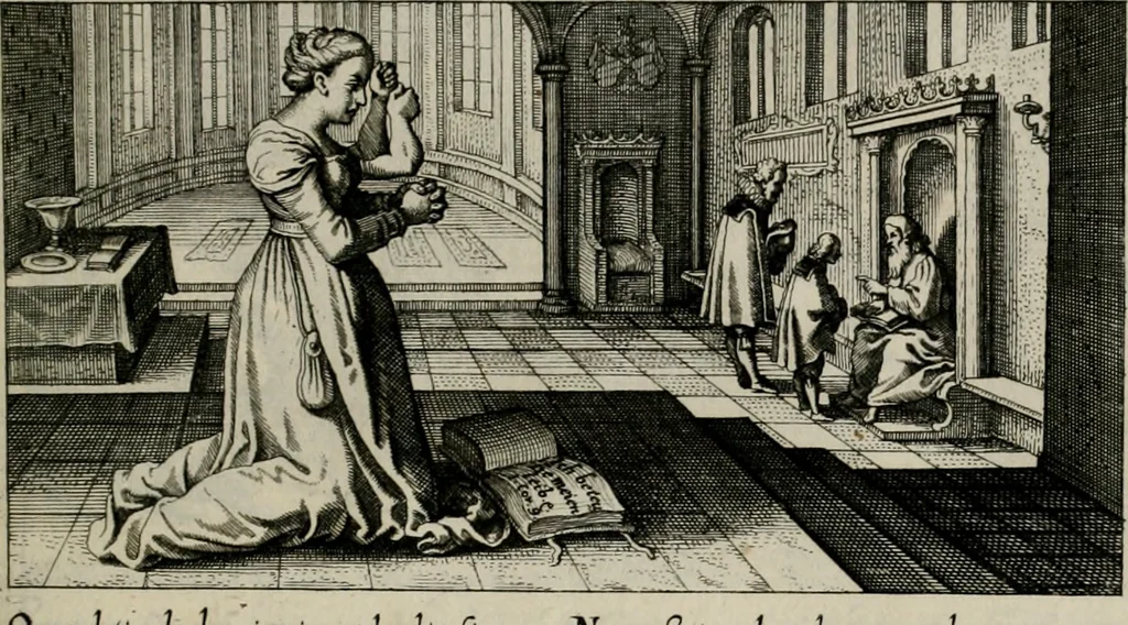 An illustration from [Duodekàs] emblematum sacrorum quorum consideratio accurata ad fidei exercitium et excitandam pietatem plurimum facere potest : erster [-vierter] Theill : schöner geistlichen Lehr vndt trost figuren, deren fleissige betrachtung zur Glaubens vbung vndt erweckung Chistlicher [sic] andacht, durch Gottes gnade, sehr deinlich sein kän, 1625, leaf 74