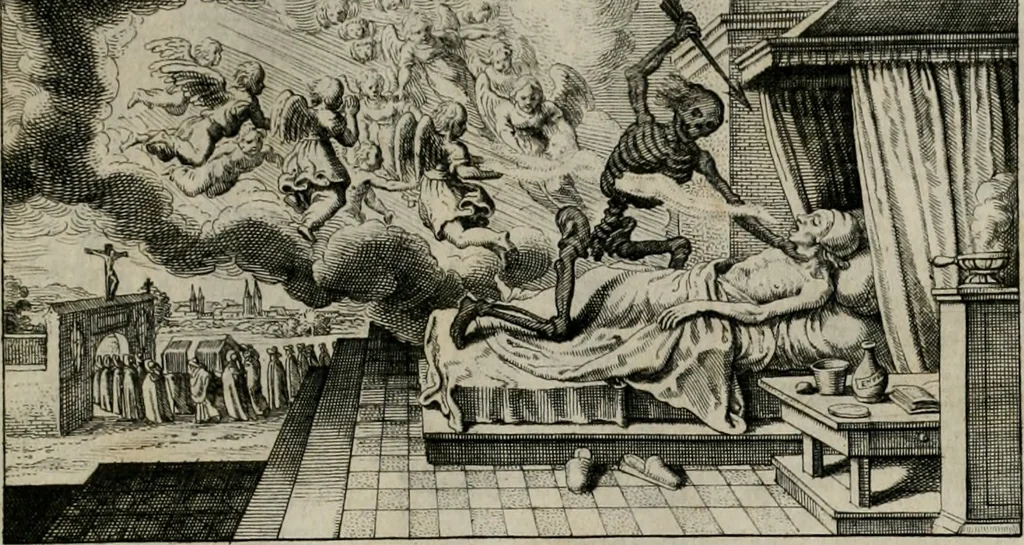 An illustration from [Duodekàs] emblematum sacrorum quorum consideratio accurata ad fidei exercitium et excitandam pietatem plurimum facere potest : erster [-vierter] Theill : schöner geistlichen Lehr vndt trost figuren, deren fleissige betrachtung zur Glaubens vbung vndt erweckung Chistlicher [sic] andacht, durch Gottes gnade, sehr deinlich sein kän, 1625, leaf 96