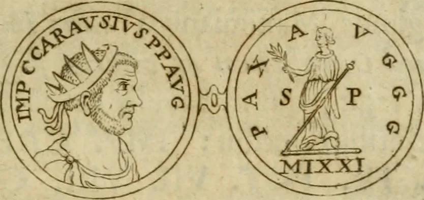 An illustration from Duplex dissertatio de duobus nummis Diocletiani et Licinii : ex cimelijs sereniss. ac reuerendiss. principis Leopoldi Cardinalis Medicei : cum auctario chronologico de votis decennalibus imperatorum ac caesarum, 1675, leaf 44