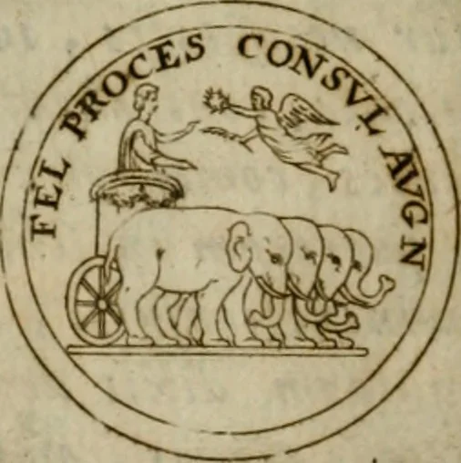 An illustration from Duplex dissertatio de duobus nummis Diocletiani et Licinii : ex cimelijs sereniss. ac reuerendiss. principis Leopoldi Cardinalis Medicei : cum auctario chronologico de votis decennalibus imperatorum ac caesarum, 1675, leaf 47