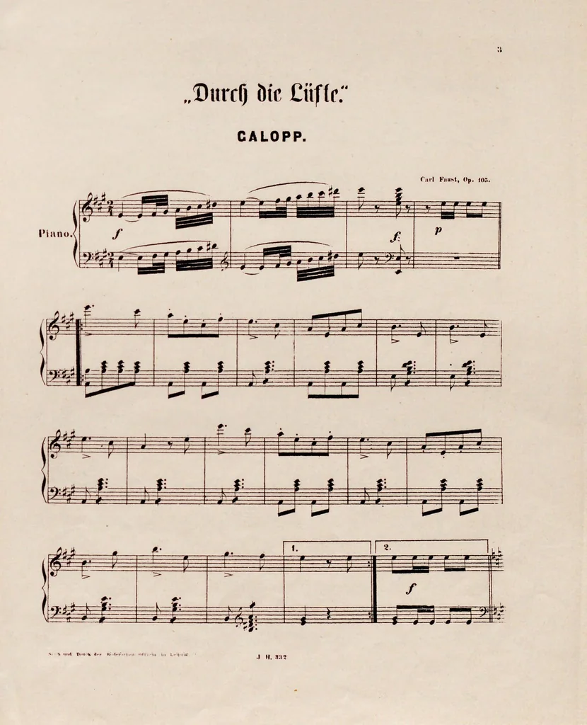 An illustration from Durch die Lüfte : Galopp : für das Pianoforte : Op. 105, 1863, leaf 3