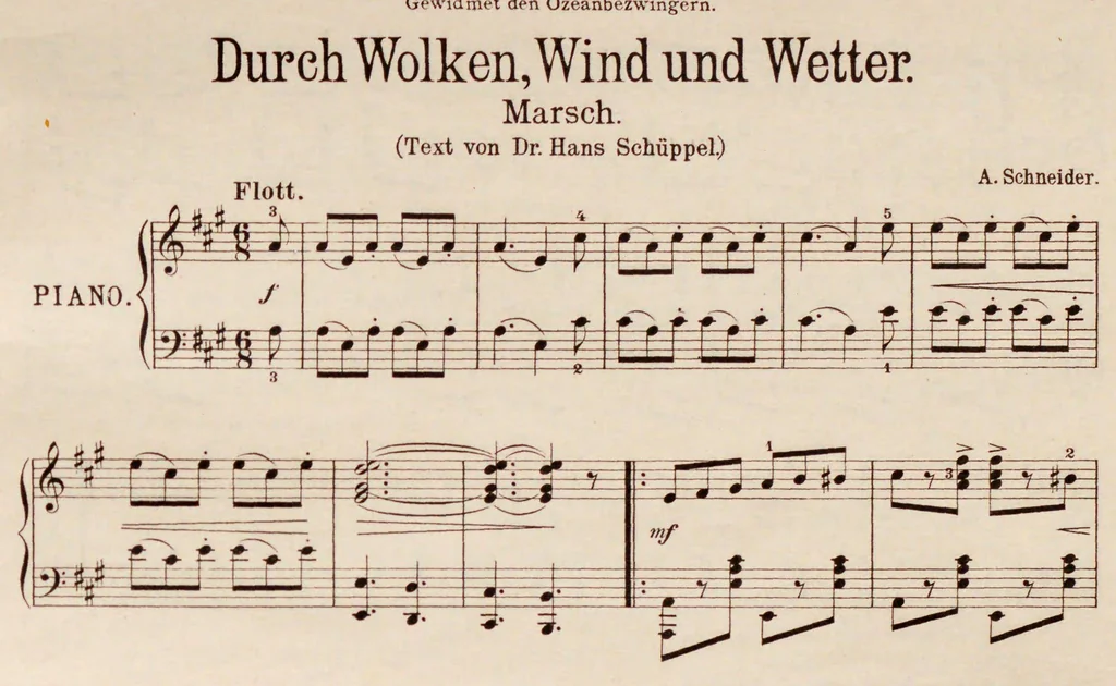 An illustration from Durch Wolken, Wind und Wetter : Marsch, 1903, leaf 3