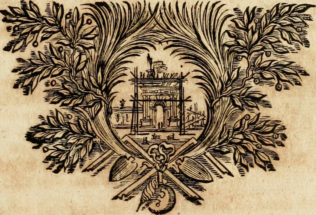 An illustration from Tapisseries du roy, ou sont representez les quatre elemens et les quatre saisons : avec les devises qvi les accompagnent & leur explication = Königliche französische Tapezereyen, oder überauss schöne Sinn-Bilder, in welchen die vier Element, samt den vier Jahr-Zeiten, neben den Dencksprüchen und ihren Ausslegungen, vorgestellet werden, 1690, leaf 108
