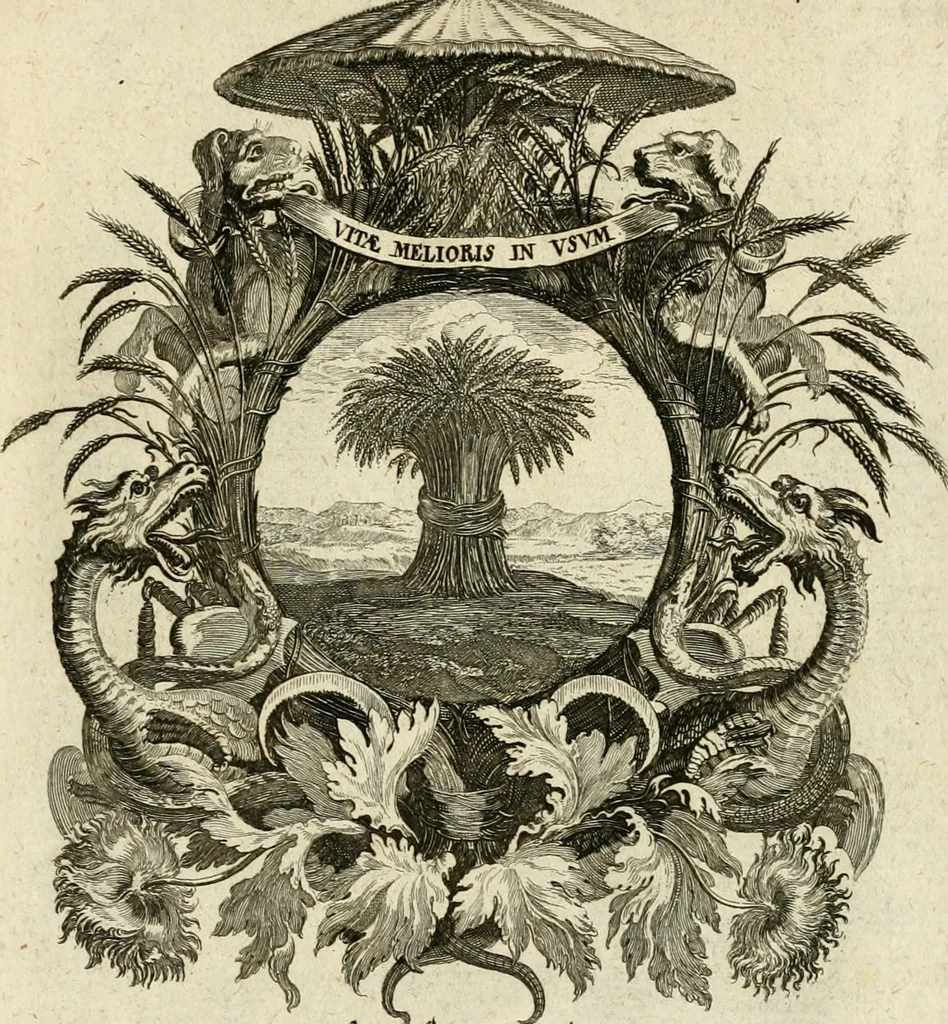 An illustration from Tapisseries du roy, ou sont representez les quatre elemens et les quatre saisons : avec les devises qvi les accompagnent & leur explication = Königliche französische Tapezereyen, oder überauss schöne Sinn-Bilder, in welchen die vier Element, samt den vier Jahr-Zeiten, neben den Dencksprüchen und ihren Ausslegungen, vorgestellet werden, 1690, leaf 116