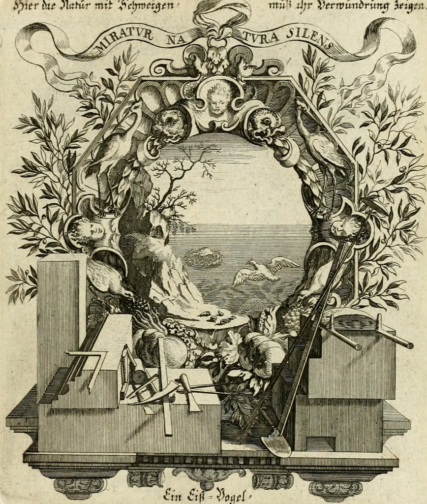 An illustration from Tapisseries du roy, ou sont representez les quatre elemens et les quatre saisons : avec les devises qvi les accompagnent & leur explication = Königliche französische Tapezereyen, oder überauss schöne Sinn-Bilder, in welchen die vier Element, samt den vier Jahr-Zeiten, neben den Dencksprüchen und ihren Ausslegungen, vorgestellet werden, 1690, leaf 118