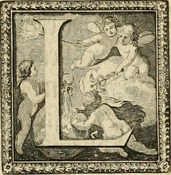 An illustration from Tapisseries du roy, ou sont representez les quatre elemens et les quatre saisons : avec les devises qvi les accompagnent & leur explication = Königliche französische Tapezereyen, oder überauss schöne Sinn-Bilder, in welchen die vier Element, samt den vier Jahr-Zeiten, neben den Dencksprüchen und ihren Ausslegungen, vorgestellet werden, 1690, leaf 12