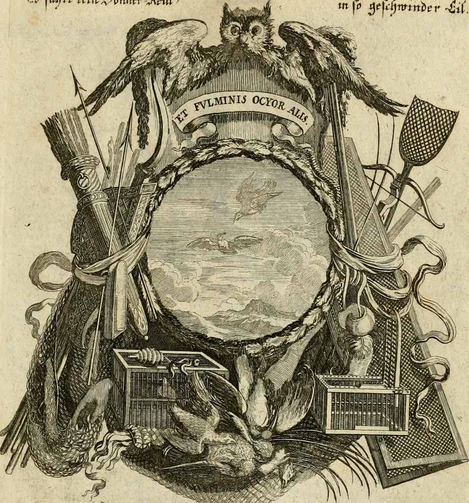 An illustration from Tapisseries du roy, ou sont representez les quatre elemens et les quatre saisons : avec les devises qvi les accompagnent & leur explication = Königliche französische Tapezereyen, oder überauss schöne Sinn-Bilder, in welchen die vier Element, samt den vier Jahr-Zeiten, neben den Dencksprüchen und ihren Ausslegungen, vorgestellet werden, 1690, leaf 134