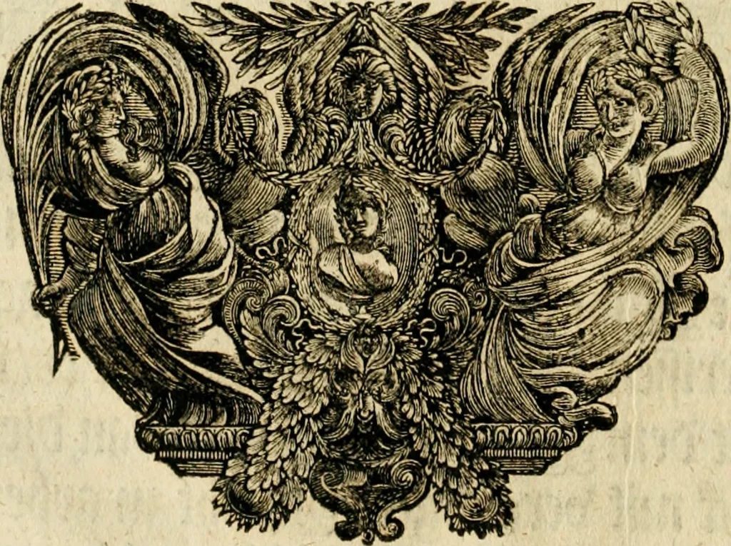 An illustration from Tapisseries du roy, ou sont representez les quatre elemens et les quatre saisons : avec les devises qvi les accompagnent & leur explication = Königliche französische Tapezereyen, oder überauss schöne Sinn-Bilder, in welchen die vier Element, samt den vier Jahr-Zeiten, neben den Dencksprüchen und ihren Ausslegungen, vorgestellet werden, 1690, leaf 15