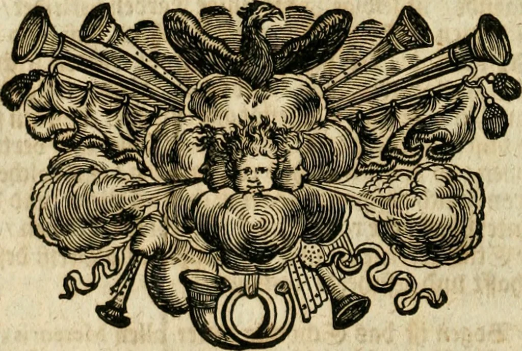 An illustration from Tapisseries du roy, ou sont representez les quatre elemens et les quatre saisons : avec les devises qvi les accompagnent & leur explication = Königliche französische Tapezereyen, oder überauss schöne Sinn-Bilder, in welchen die vier Element, samt den vier Jahr-Zeiten, neben den Dencksprüchen und ihren Ausslegungen, vorgestellet werden, 1690, leaf 37