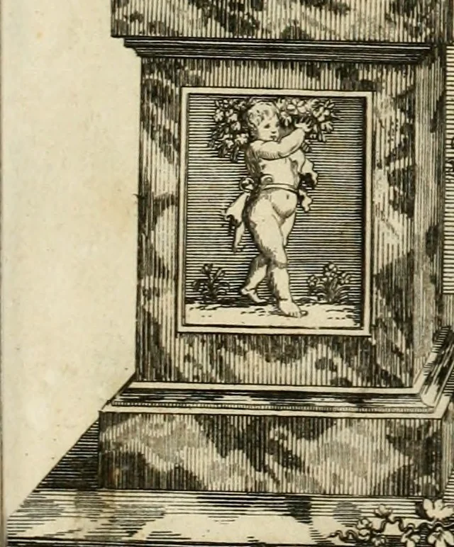 An illustration from Tapisseries du roy, ou sont representez les quatre elemens et les quatre saisons : avec les devises qvi les accompagnent & leur explication = Königliche französische Tapezereyen, oder überauss schöne Sinn-Bilder, in welchen die vier Element, samt den vier Jahr-Zeiten, neben den Dencksprüchen und ihren Ausslegungen, vorgestellet werden, 1690, leaf 4