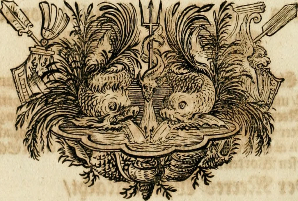 An illustration from Tapisseries du roy, ou sont representez les quatre elemens et les quatre saisons : avec les devises qvi les accompagnent & leur explication = Königliche französische Tapezereyen, oder überauss schöne Sinn-Bilder, in welchen die vier Element, samt den vier Jahr-Zeiten, neben den Dencksprüchen und ihren Ausslegungen, vorgestellet werden, 1690, leaf 51