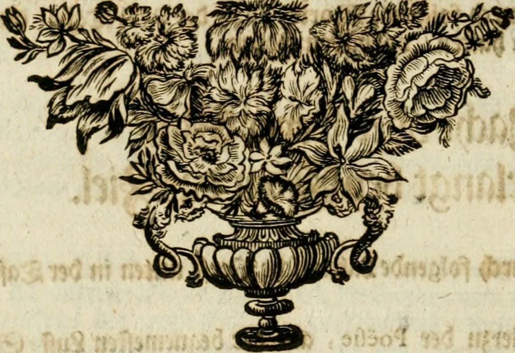 An illustration from Tapisseries du roy, ou sont representez les quatre elemens et les quatre saisons : avec les devises qvi les accompagnent & leur explication = Königliche französische Tapezereyen, oder überauss schöne Sinn-Bilder, in welchen die vier Element, samt den vier Jahr-Zeiten, neben den Dencksprüchen und ihren Ausslegungen, vorgestellet werden, 1690, leaf 91