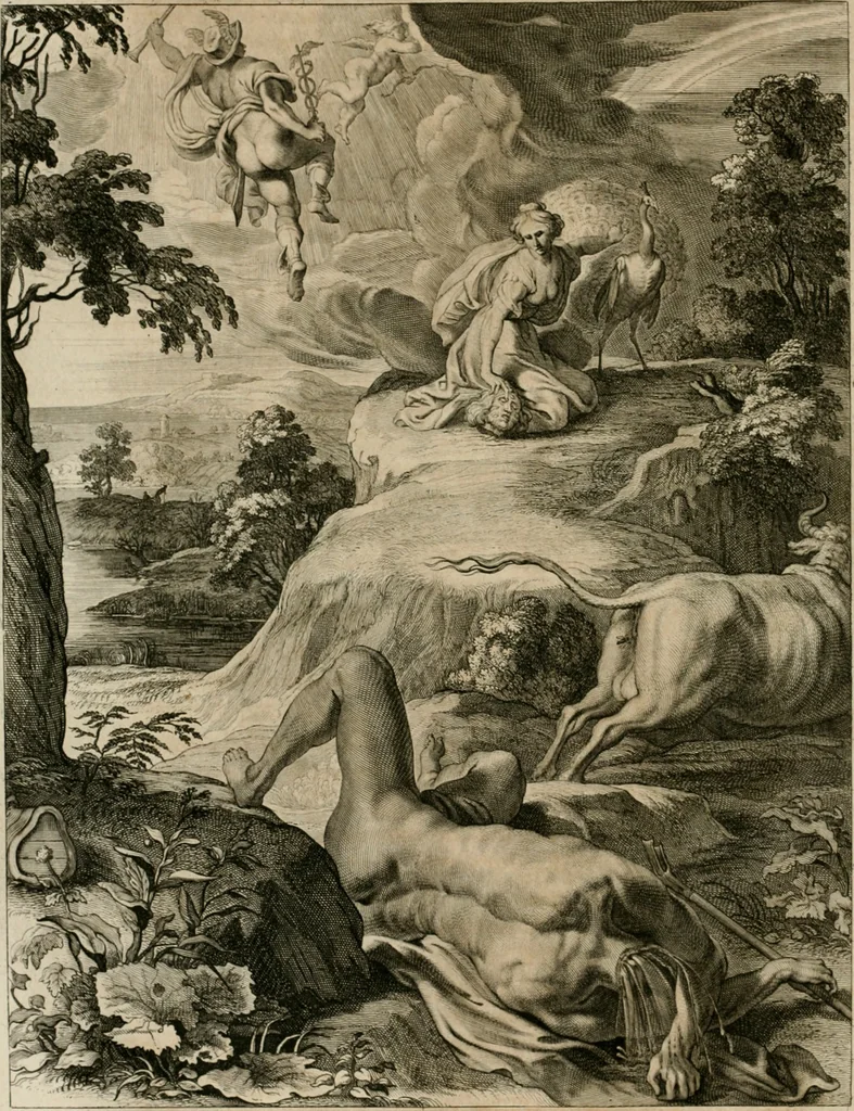 An illustration from Tableaux du temple des muses : tirez du cabinet de feu Mr. Fauereau, conseiller du roy en sa Cour des aydes, & grauez en tailles-douces par les meilleurs maistres de son temps, pour representer les vertus & les vices, sur les plus illustres fables de l'antiquité, 1655, leaf 119