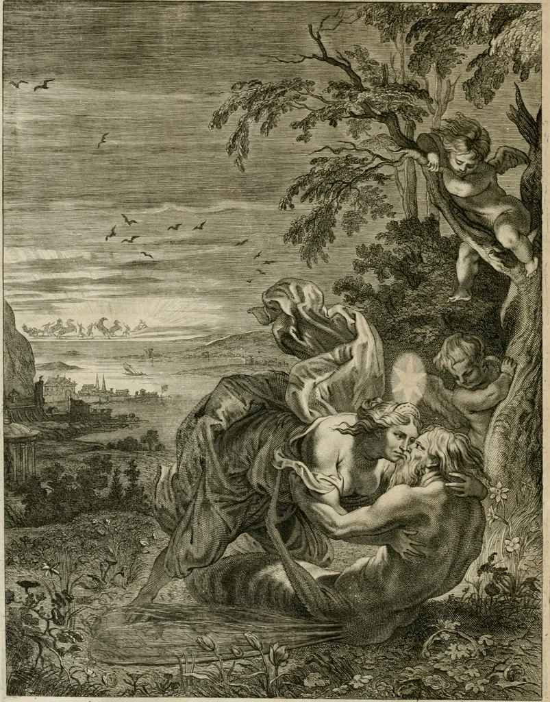 An illustration from Tableaux du temple des muses : tirez du cabinet de feu Mr. Fauereau, conseiller du roy en sa Cour des aydes, & grauez en tailles-douces par les meilleurs maistres de son temps, pour representer les vertus & les vices, sur les plus illustres fables de l'antiquité, 1655, leaf 179