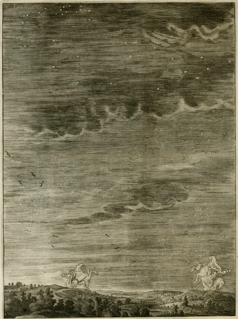An illustration from Tableaux du temple des muses : tirez du cabinet de feu Mr. Fauereau, conseiller du roy en sa Cour des aydes, & grauez en tailles-douces par les meilleurs maistres de son temps, pour representer les vertus & les vices, sur les plus illustres fables de l'antiquité, 1655, leaf 269