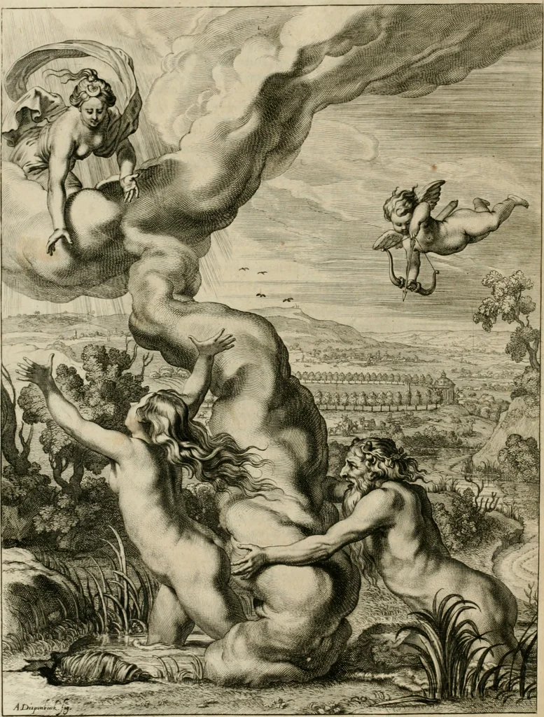 An illustration from Tableaux du temple des muses : tirez du cabinet de feu Mr. Fauereau, conseiller du roy en sa Cour des aydes, & grauez en tailles-douces par les meilleurs maistres de son temps, pour representer les vertus & les vices, sur les plus illustres fables de l'antiquité, 1655, leaf 319